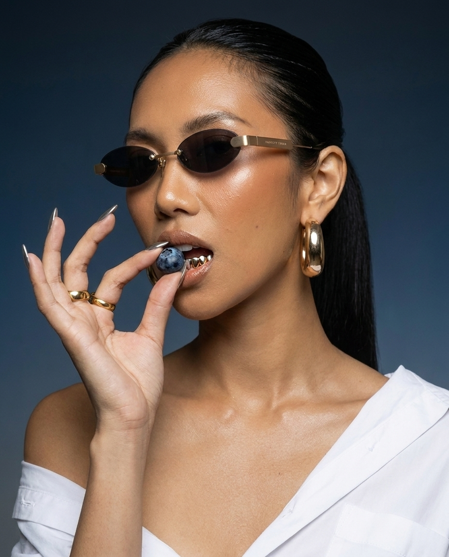 THE FU - BRUSHED GOLD / BLUE LENS